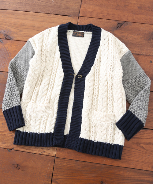 CUBE SUGAR(キューブシュガー)の「ウール混ケーブル柄切替カーディガン(カーディガン/ボレロ・レディース・ナチュラル/トップグレー/マスタード/ネイビー/マルチ・M)」の7枚目の写真