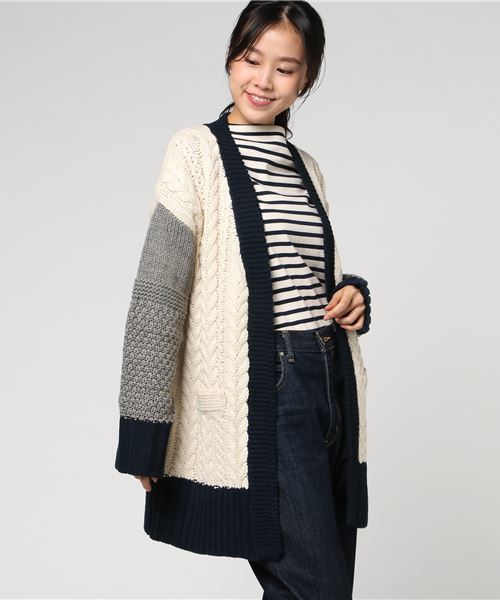 CUBE SUGAR(キューブシュガー)の「ウール混ケーブル柄切替カーディガン(カーディガン/ボレロ・レディース・ナチュラル/トップグレー/マスタード/ネイビー/マルチ・M)」の17枚目の写真