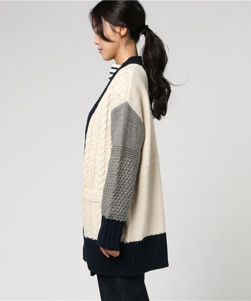 CUBE SUGAR(キューブシュガー)の「ウール混ケーブル柄切替カーディガン(カーディガン/ボレロ・レディース・ナチュラル/トップグレー/マスタード/ネイビー/マルチ・M)」の22枚目の写真
