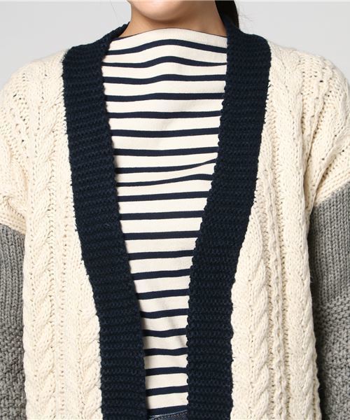 CUBE SUGAR(キューブシュガー)の「ウール混ケーブル柄切替カーディガン(カーディガン/ボレロ・レディース・ナチュラル/トップグレー/マスタード/ネイビー/マルチ・M)」の14枚目の写真