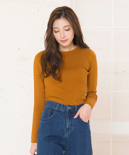 KOBE LETTUCE（コウベレタス）の「ベーシックUネックハイゲージニットトップス/レディース/セーター[C2912]神戸レタス（ニット/セーター・レディース・ブラック系その他/ブラック/グリーン/グレイッシュベージュ/パープル/ブラウン/オフホワイト/マスタード・FREE）」の8枚目の写真