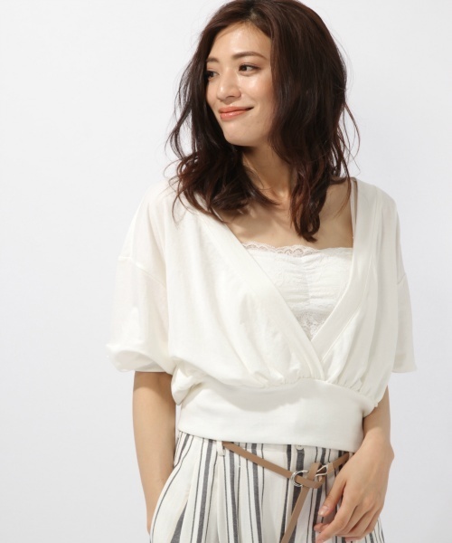 laboratory work（ラボラトリーワーク）の「2wayカシュクールプルオーバー（Tシャツ/カットソー・レディース・ホワイト/ブラック/ダークオレンジ・MEDIUM）」の2枚目の写真