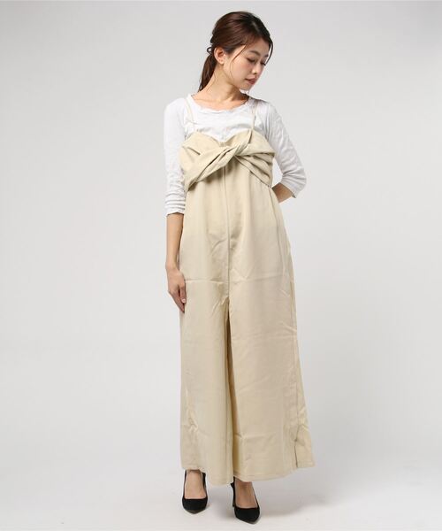 STYLEBLOCK（スタイルブロック）の「Eツイルサイドスリットキャミソールリボンデザインサロペット（サロペット/オーバーオール・レディース・ベージュ/グレー/ネイビー/ブラック・M）」の3枚目の写真