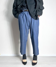 クロップドパンツ スラックス デニム 薄手 シェフパンツ ワイド テーパード イージーパンツ レディース 夏 接触冷感