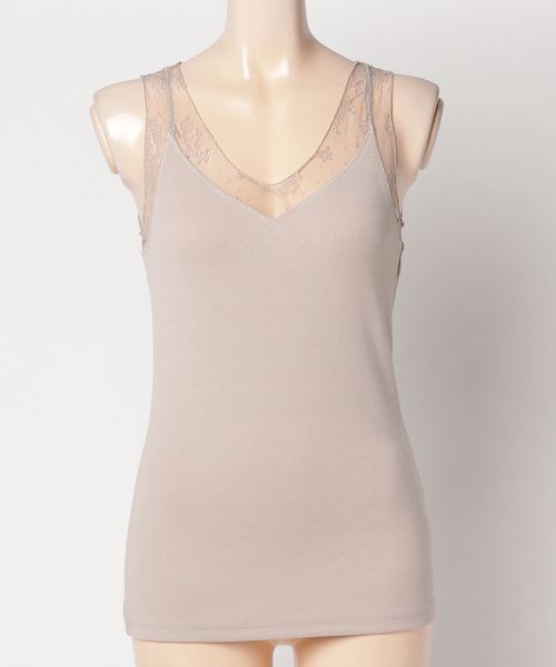 YECCA VECCA（イェッカヴェッカ）の「チュールMIXタンクトップ（タンクトップ・レディース・ブラック/ライトベージュ/モカ/キャメル/グリーン・FREE）」の3枚目の写真