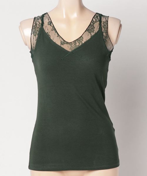 YECCA VECCA（イェッカヴェッカ）の「チュールMIXタンクトップ（タンクトップ・レディース・ブラック/ライトベージュ/モカ/キャメル/グリーン・FREE）」の4枚目の写真