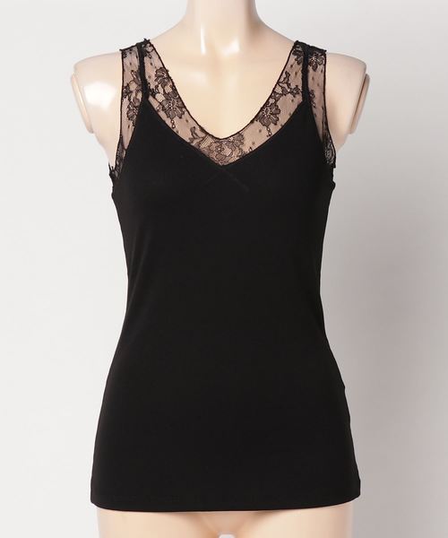 YECCA VECCA（イェッカヴェッカ）の「チュールMIXタンクトップ（タンクトップ・レディース・ブラック/ライトベージュ/モカ/キャメル/グリーン・FREE）」の2枚目の写真