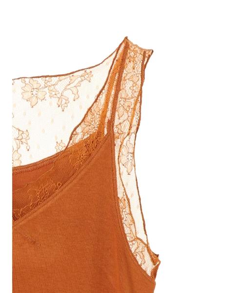 YECCA VECCA（イェッカヴェッカ）の「チュールMIXタンクトップ（タンクトップ・レディース・ブラック/ライトベージュ/モカ/キャメル/グリーン・FREE）」の9枚目の写真