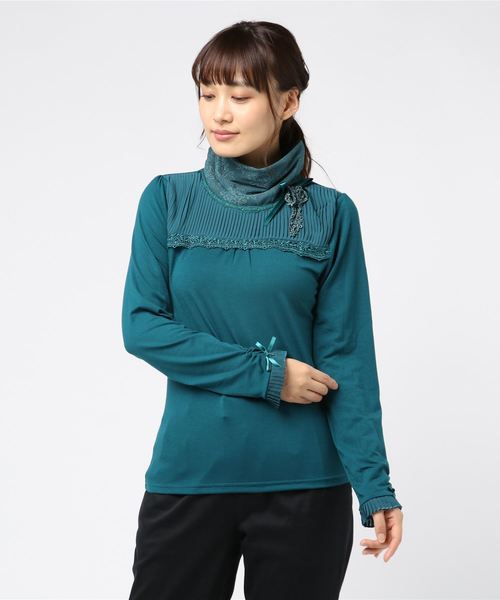 axes femme（アクシーズファム）の「プリーツ使いタートルインナー（Tシャツ/カットソー・レディース・ブラック/ブルーグリーン/ワイン/キナリ・MEDIUM）」の10枚目の写真
