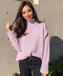 KOBE LETTUCE | ［ハイネック/ボートネック］サイドスリット袖リブ折り返しゆるニット＊レディース/トップス/セーター[C3495]神戸レタス(ニット/セーター)