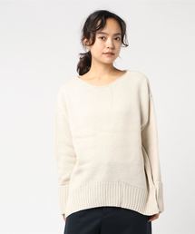 ［ハイネック/ボートネック］サイドスリット袖リブ折り返しゆるニット＊レディース/トップス/セーター[C3495]神戸レタス