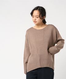 ［ハイネック/ボートネック］サイドスリット袖リブ折り返しゆるニット＊レディース/トップス/セーター[C3495]神戸レタス
