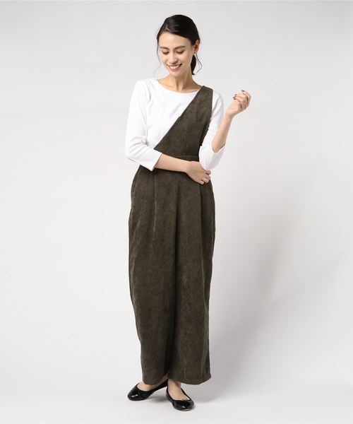 STYLEBLOCK（スタイルブロック）の「ジャガードコーデュロイワンショルダーワイドパンツ（その他パンツ・レディース・ブラック/ベージュ/カーキ/オレンジ・M）」の4枚目の写真