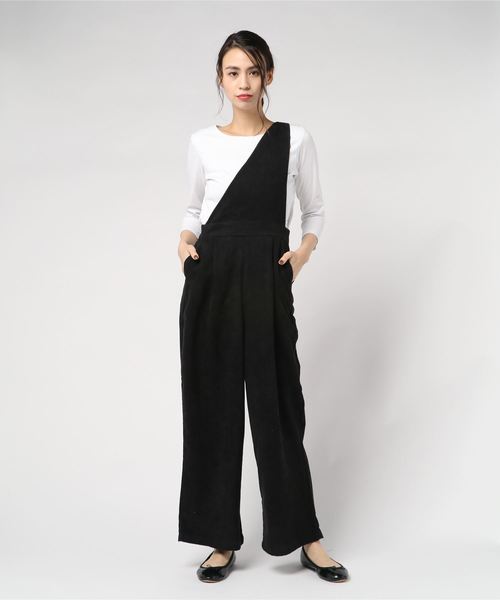 STYLEBLOCK（スタイルブロック）の「ジャガードコーデュロイワンショルダーワイドパンツ（その他パンツ・レディース・ブラック/ベージュ/カーキ/オレンジ・M）」の2枚目の写真