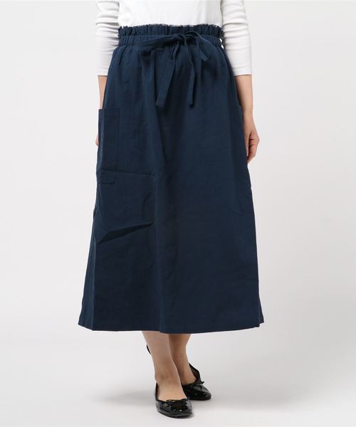 STYLEBLOCK(スタイルブロック)の「コットンボイルドロストウエストリボンロングスカート(スカート・レディース・カーキ/イエロー/ライトベージュ/ネイビー・M)」の4枚目の写真