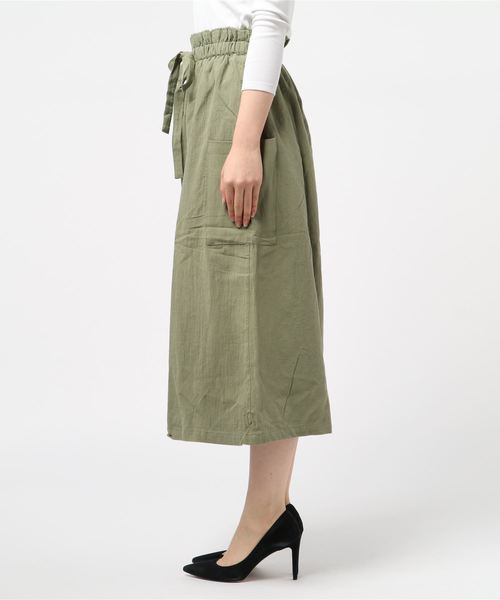 STYLEBLOCK(スタイルブロック)の「コットンボイルドロストウエストリボンロングスカート(スカート・レディース・カーキ/イエロー/ライトベージュ/ネイビー・M)」の5枚目の写真