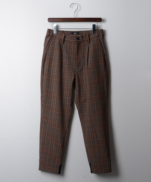 MORGAN HOMME(モルガンオム)の「レトロチェックテーパードパンツ(パンツ)」|ブラウン