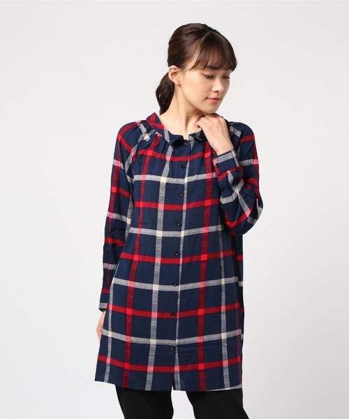 おしゃれスタ(オシャレスタ)の「配色格子柄 ドレープカラーチュニック(LC)(チュニック・レディース・ブラック/ネイビー/イエロー/ブルー・FREE)」の3枚目の写真