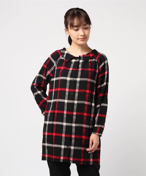 おしゃれスタ(オシャレスタ)の「配色格子柄 ドレープカラーチュニック(LC)(チュニック・レディース・ブラック/ネイビー/イエロー/ブルー・FREE)」の12枚目の写真
