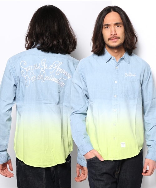 VENCEEXCHANGE(ヴァンスエクスチェンジ)の「M 4.5ozデニムグラデーションシャツ(シャツ/ブラウス・メンズ・ネイビー/イエロー/ピンク・SMALL/MEDIUM/LARGE)」の3枚目の写真