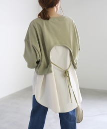 select MOCA | 2020S/S  シャツドッキングプルオーバー/コットンブレンドクルーネックバッグリボンデザイン切り替えスウェット(シャツ/ブラウス)