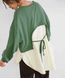 select MOCA | シャツドッキングプルオーバー/コットンブレンドクルーネックバッグリボンデザイン切り替えスウェット(シャツ/ブラウス)