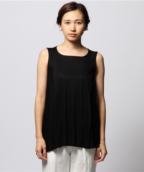 FIGARO Paris（フィガロパリ）の「◆レーヨンキュプラ天竺 ノースリーブフレアプルオーバー（Tシャツ/カットソー・レディース・ブラック/レッド・FREE）」の3枚目の写真