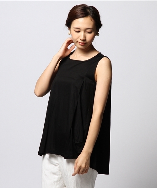 FIGARO Paris（フィガロパリ）の「◆レーヨンキュプラ天竺 ノースリーブフレアプルオーバー（Tシャツ/カットソー・レディース・ブラック/レッド・FREE）」の11枚目の写真