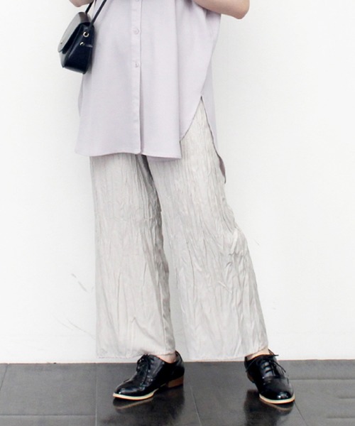 STYLEBLOCK(スタイルブロック)の「シアー素材ツイルワッシャープリーツパンツ(その他パンツ・レディース・ブルー/ターコイズブルー/ベージュ/パープル/ライトグレー/マスタード・M)」の1枚目の写真