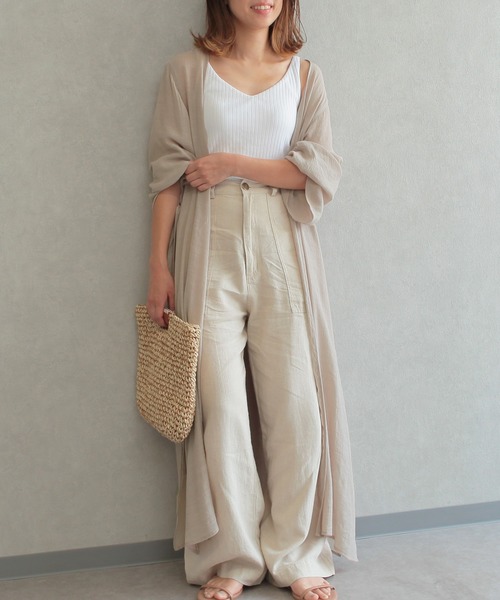 reca（レカ）の「スラブガーゼロングカーディガン（カーディガン/ボレロ・レディース・ブラック/ベージュ/アイボリー/グリーン系その他・M/L）」の4枚目の写真