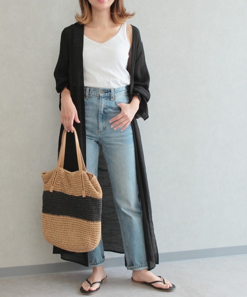 reca（レカ）の「スラブガーゼロングカーディガン（カーディガン/ボレロ・レディース・ブラック/ベージュ/アイボリー/グリーン系その他・M/L）」の3枚目の写真