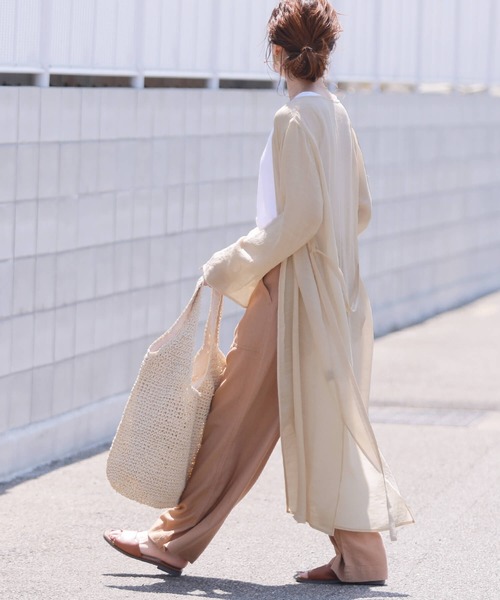 reca（レカ）の「スラブガーゼロングカーディガン（カーディガン/ボレロ・レディース・ブラック/ベージュ/アイボリー/グリーン系その他・M/L）」の9枚目の写真