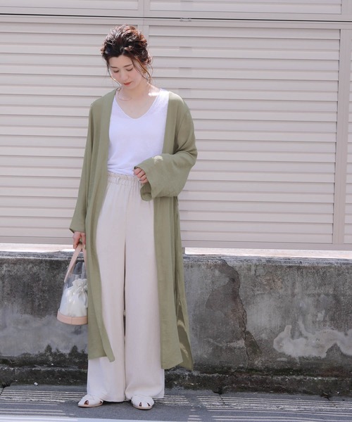 reca（レカ）の「スラブガーゼロングカーディガン（カーディガン/ボレロ・レディース・ブラック/ベージュ/アイボリー/グリーン系その他・M/L）」の6枚目の写真