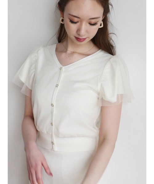 ROYAL PARTY(ロイヤルパーティー)の「チュール重ねトップス(Tシャツ/カットソー・レディース・ベージュ/パープル/オフホワイト・FREE)」の2枚目の写真