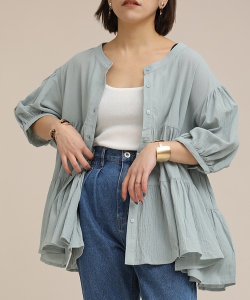 ap retro(アプレトロ)の「ティアードバンドカラーチュニック【ZOZO限定アイテム】(シャツ/ブラウス・レディース・アイボリー/ブラック/ミント/ブルー/オフホワイト・FREE)」の4枚目の写真