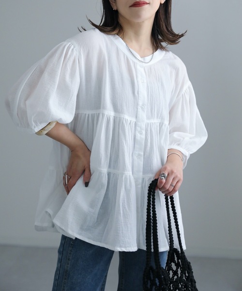 ap retro(アプレトロ)の「ティアードバンドカラーチュニック【ZOZO限定アイテム】(シャツ/ブラウス・レディース・アイボリー/ブラック/ミント/ブルー/オフホワイト・FREE)」の12枚目の写真