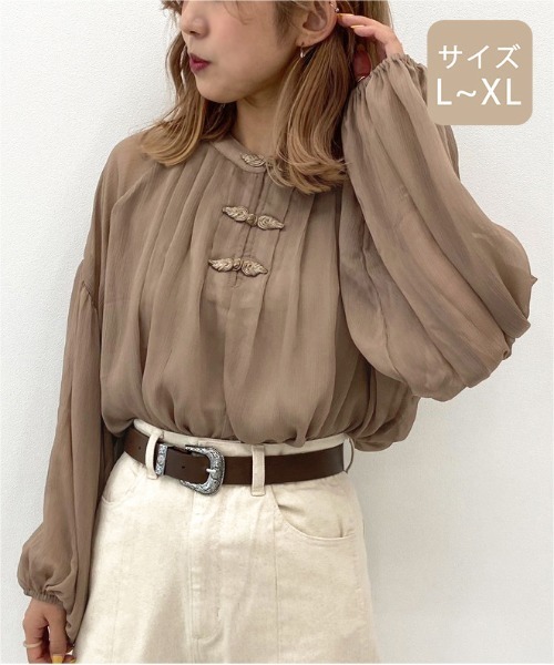 apres jour mignon(アプレジュールミニョン)の「【大きいサイズ】シアーチャイナブラウス【ZOZOTOWN限定アイテム】(シャツ/ブラウス・レディース・ブラック/ダークブラウン/ベージュ・X-LARGE)」の17枚目の写真