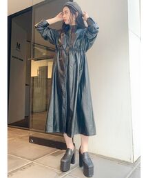 GYDA | フェイクレザーロングシャツワンピ(ワンピース)