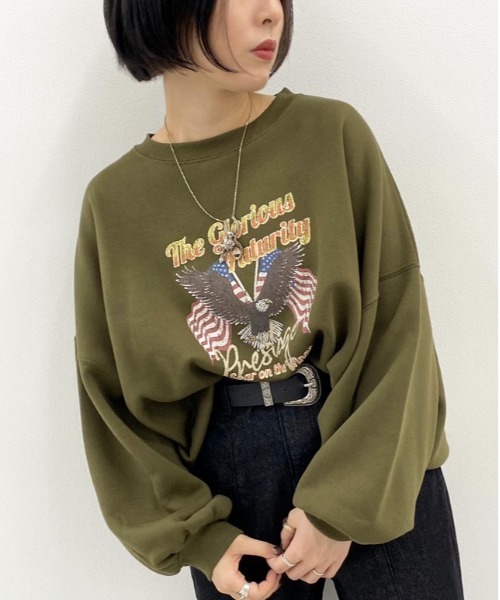 apres jour mignon(アプレジュールミニョン)の「アソートプリント袖ボリュームスウェット【ZOZOTOWN限定アイテム】(スウェット・レディース・ベージュ/その他/ブラウン系その他/グレイッシュベージュ/パープル/クリーム/ダークブルー/ダークブラウン/アイボリー/ブラック系その他/ライトベージュ/ブラック/カーキ/モカ/パープル系その他/ブルー系その他・フリー/X-LARGE)」の12枚目の写真