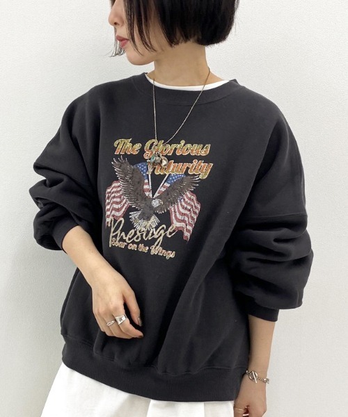 apres jour mignon(アプレジュールミニョン)の「アソートプリント袖ボリュームスウェット【ZOZOTOWN限定アイテム】(スウェット・レディース・ベージュ/その他/ブラウン系その他/グレイッシュベージュ/パープル/クリーム/ダークブルー/ダークブラウン/アイボリー/ブラック系その他/ライトベージュ/ブラック/カーキ/モカ/パープル系その他/ブルー系その他・フリー/X-LARGE)」の3枚目の写真