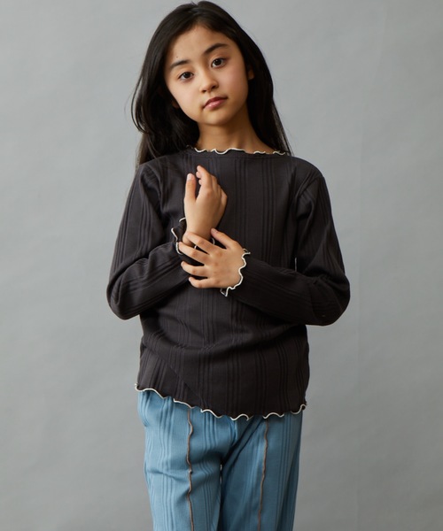 &yam(アンドヤム)の「ランダムリブ2ウェイプルオーバー(Tシャツ/カットソー・キッズ・ブラック/グリーン系その他2/オレンジ/ベージュ/グレー/パープル/ホワイト/グリーン系その他・110-120cm/140-150cm/120-130cm/130-140cm/150-160cm)」の3枚目の写真