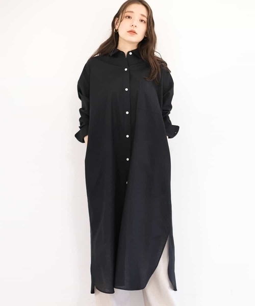 MK MICHEL KLEIN(エムケーミッシェルクラン)の「【洗える】マキシ丈シャツワンピース(シャツワンピース・レディース・ベージュ/ブラック・38)」の2枚目の写真