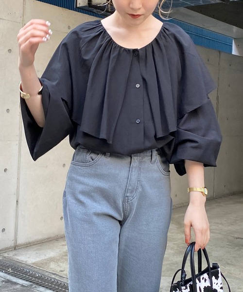 CAPRICIEUX LE'MAGE(カプリシューレマージュ)の「フリル襟シャツ(シャツ/ブラウス・レディース・ホワイト/ブラック/ホワイト系その他2/ブラック系その他2・FREE)」の8枚目の写真