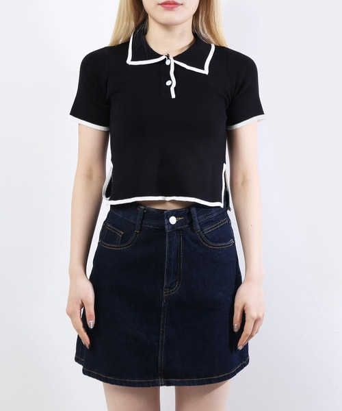 WC（ダブル シー）の「配色ポロ半袖トップス（Tシャツ/カットソー・レディース・ホワイト/ブラック/グリーン・FREE）」の7枚目の写真