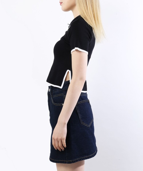 WC（ダブル シー）の「配色ポロ半袖トップス（Tシャツ/カットソー・レディース・ホワイト/ブラック/グリーン・FREE）」の5枚目の写真