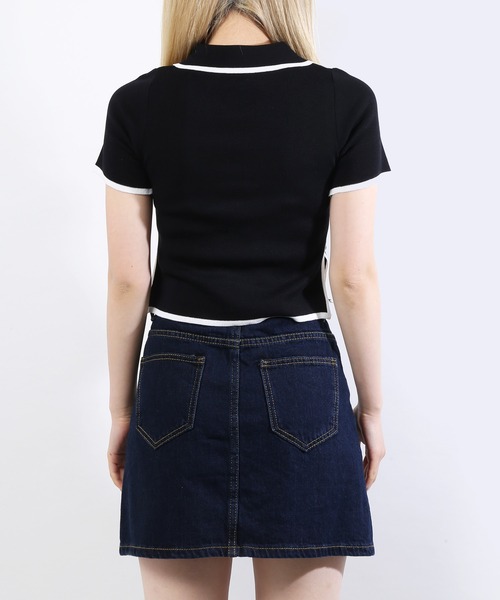 WC（ダブル シー）の「配色ポロ半袖トップス（Tシャツ/カットソー・レディース・ホワイト/ブラック/グリーン・FREE）」の4枚目の写真