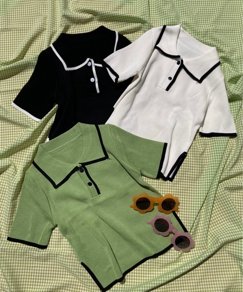 WC（ダブル シー）の「配色ポロ半袖トップス（Tシャツ/カットソー・レディース・ホワイト/ブラック/グリーン・FREE）」の8枚目の写真