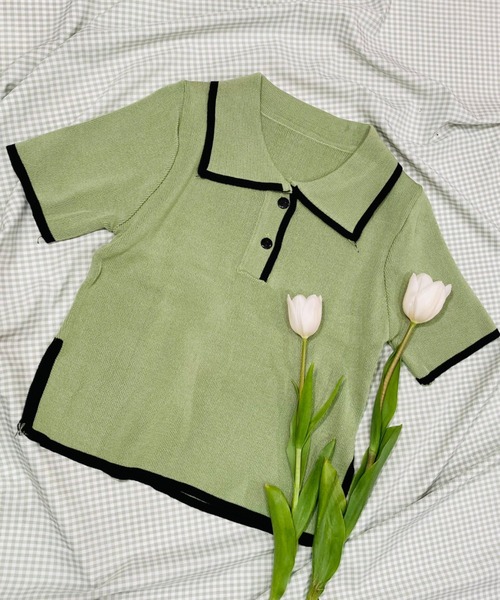 WC（ダブル シー）の「配色ポロ半袖トップス（Tシャツ/カットソー・レディース・ホワイト/ブラック/グリーン・FREE）」の9枚目の写真