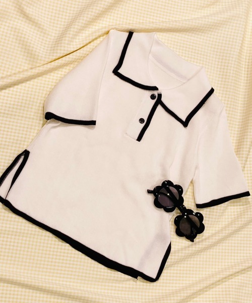 WC（ダブル シー）の「配色ポロ半袖トップス（Tシャツ/カットソー・レディース・ホワイト/ブラック/グリーン・FREE）」の11枚目の写真