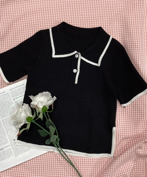 WC（ダブル シー）の「配色ポロ半袖トップス（Tシャツ/カットソー・レディース・ホワイト/ブラック/グリーン・FREE）」の10枚目の写真